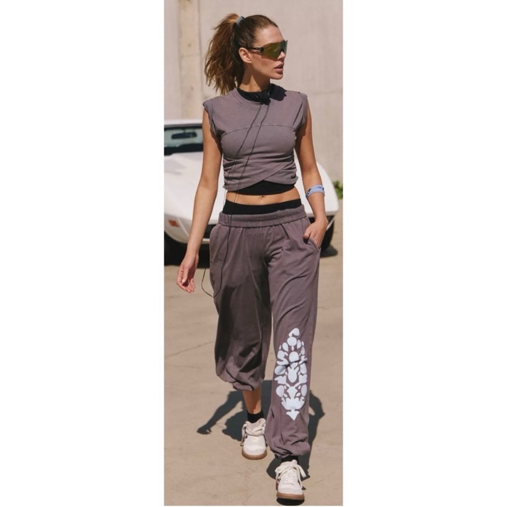 Free People Charcoal Joggers with White Design crossover set.  New.  Size large